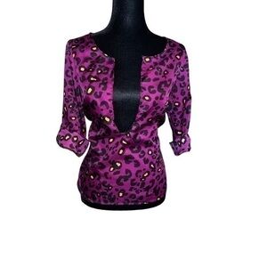 The Limited Purple and Yellow Leopard Print Long Sleeve Blouse